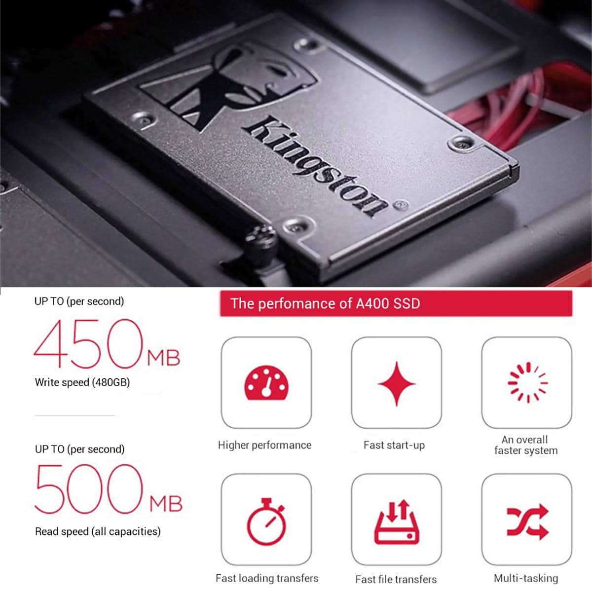 金士頓 A400 SATA3 2.5 英寸 SSD 內置固態硬盤，120GB 240GB 480GB 960GB，更換 HDD 提高性能 - 黑色 - 查看 1