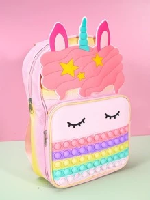 兒童花朵圖案獨角獸裝飾拉鍊經典背包 - 彩色 - 查看 3