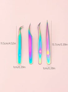 Pinzas de pestañas de titanio de colores, pinzas de precisión de acero inoxidable 4 piezas, herramientas de extensión de pestañas, para extensiones de pestañas - Rojo violeta - Ver 5