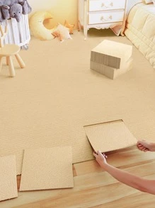 4pcs/set PVC Floor Sticker, Minimalist Beige Peel Stick Floor Tile For Home - Beige - View 1