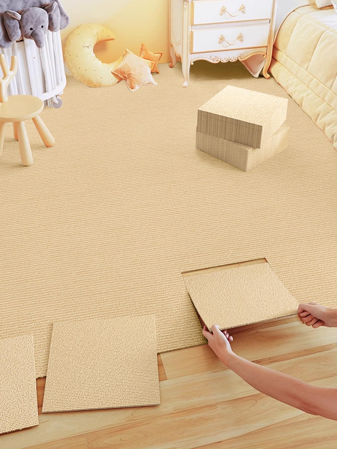 4pcs/set PVC Floor Sticker, Minimalist Beige Peel Stick Floor Tile For Home - Beige - View 1