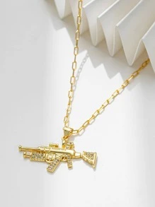 Vòng cổ mặt dây chuyền súng Cubic Zirconia - Vàng - Xem 1