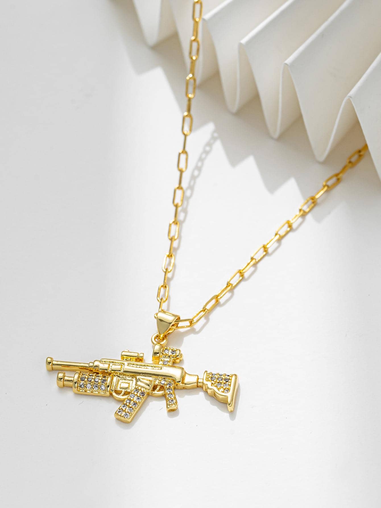 Vòng cổ mặt dây chuyền súng Cubic Zirconia - Vàng - Xem 1