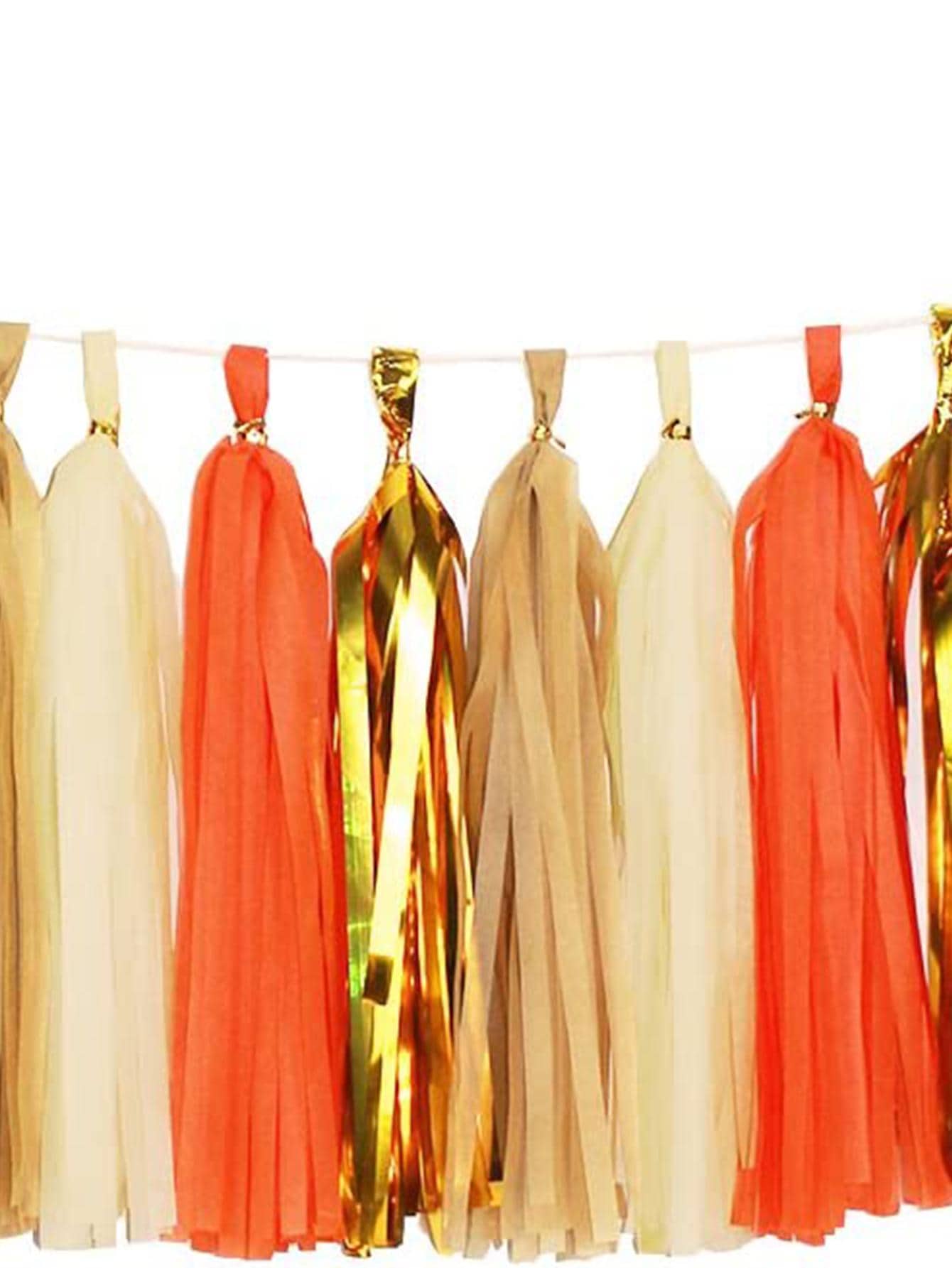 20PCS/Pack DIY Tassel Garland, Tissue Paper Tassels Banner For Wedding, Shower, First Birthday Party Decorations Home Decoration For Fall Party Theme Idea Halloween Harvest Thanksgiving Day(Orange+Metallic Gold+Tan+Ivory) - Multicolor - View 1