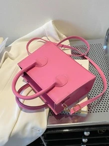 2024 New Crossbody Bag For Teen Girls, Shoulder Bag, Handbag, Solid Color, Commuter Style, Large Capacity Square Bag - Pink - View 6