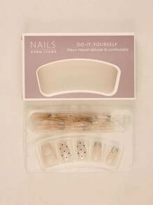 24 piezas corto ataúd en forma de con patrón de lunares Uñas falsas Set