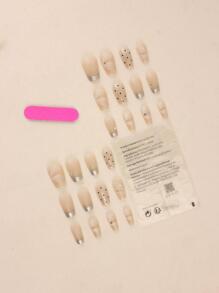 24 piezas corto ataúd en forma de con patrón de lunares Uñas falsas Set