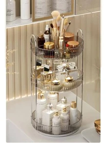 旋轉化妝品收納盒,高容量護膚品透明收納盒香水收納盒化妝品化妝台收納架,適用於香水、口紅、乳液、化妝刷 - 灰色 - 查看 2