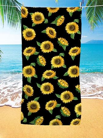 1入組向日葵圖案沙灘巾，創意超細纖維吸水便攜式旅行沙灘巾，適合露營、度假