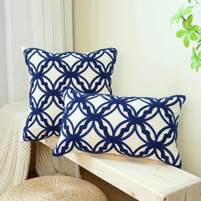 毛巾刺绣几何图案靠垫套（无填充物）