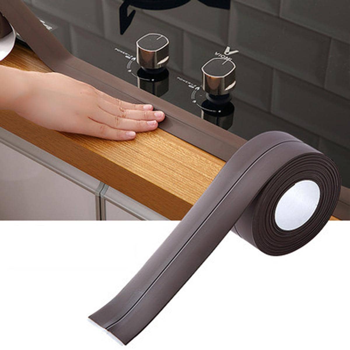1Cuộn Băng Keo, Băng Niêm Phong PVC Chống Thấm Nước, Băng Keo Tự Dính Cho Mặt Bàn Nhà Bếp Bồn Rửa Bồn Tắm Phòng Tắm Vòi Sen Nhà Vệ Sinh Và Tường Sàn, Bảo Vệ Cạnh - màu nâu - Xem 1