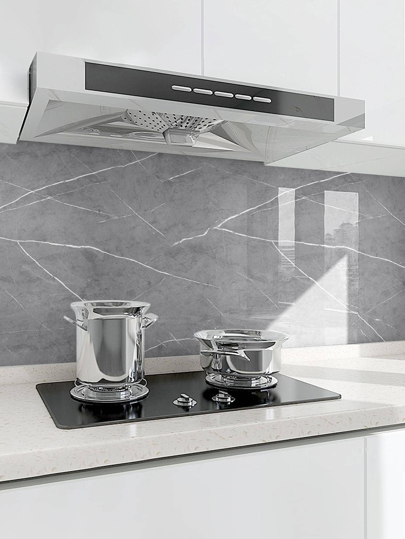 1 rollo de Adhesivo de PVC para cocina, Adhesivo decorativo de pared de cocina con patrón de mármol moderno, impermeable y removible para decoración del hogar, artículos de decoración de primavera para renovar tu hogar, regalos de decoración Rama para cumpleaños y graduación - Gris - Añade 3