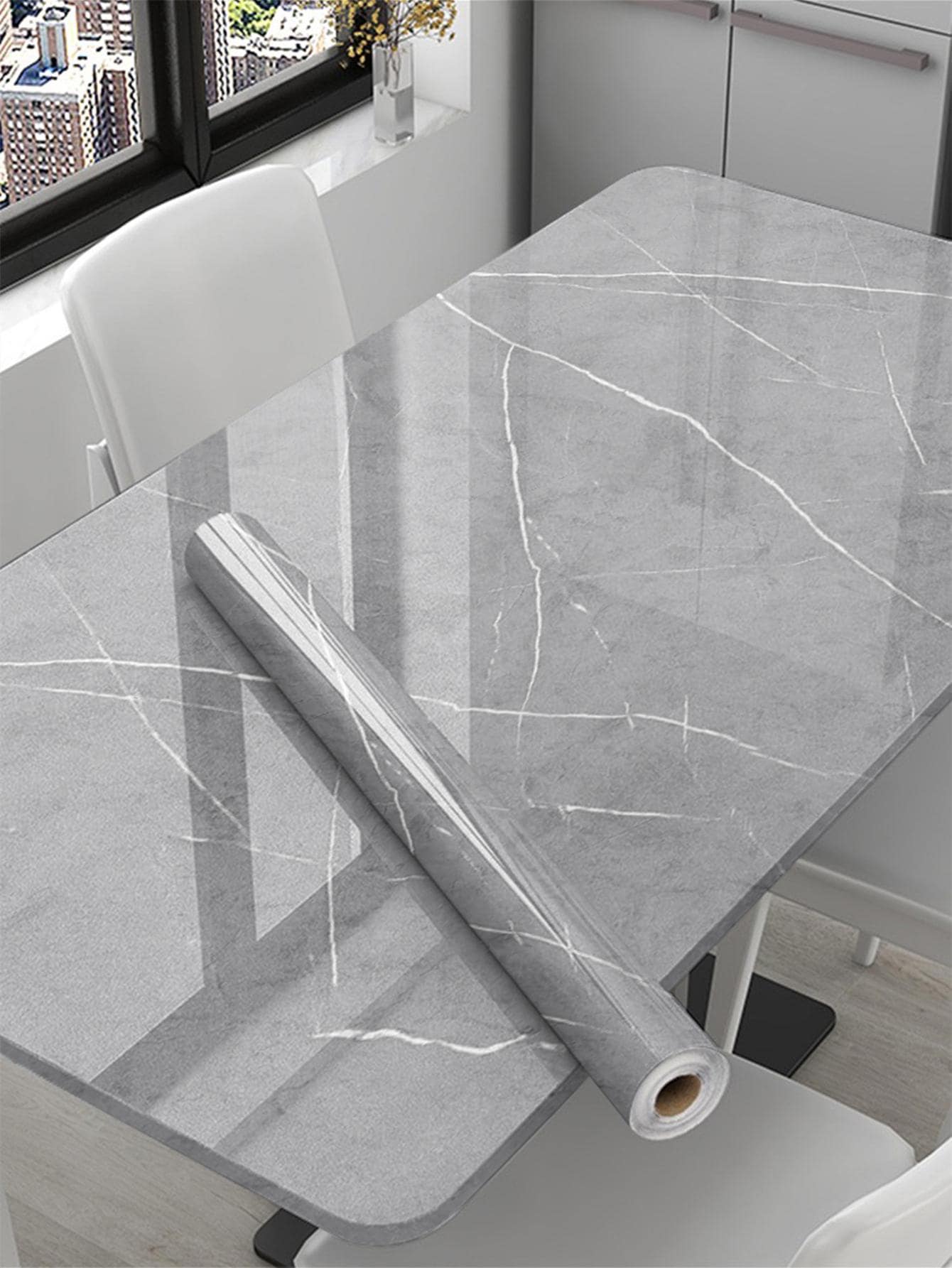 1 rollo de Adhesivo de PVC para cocina, Adhesivo decorativo de pared de cocina con patrón de mármol moderno, impermeable y removible para decoración del hogar, artículos de decoración de primavera para renovar tu hogar, regalos de decoración Rama para cumpleaños y graduación - Gris - Añade 5