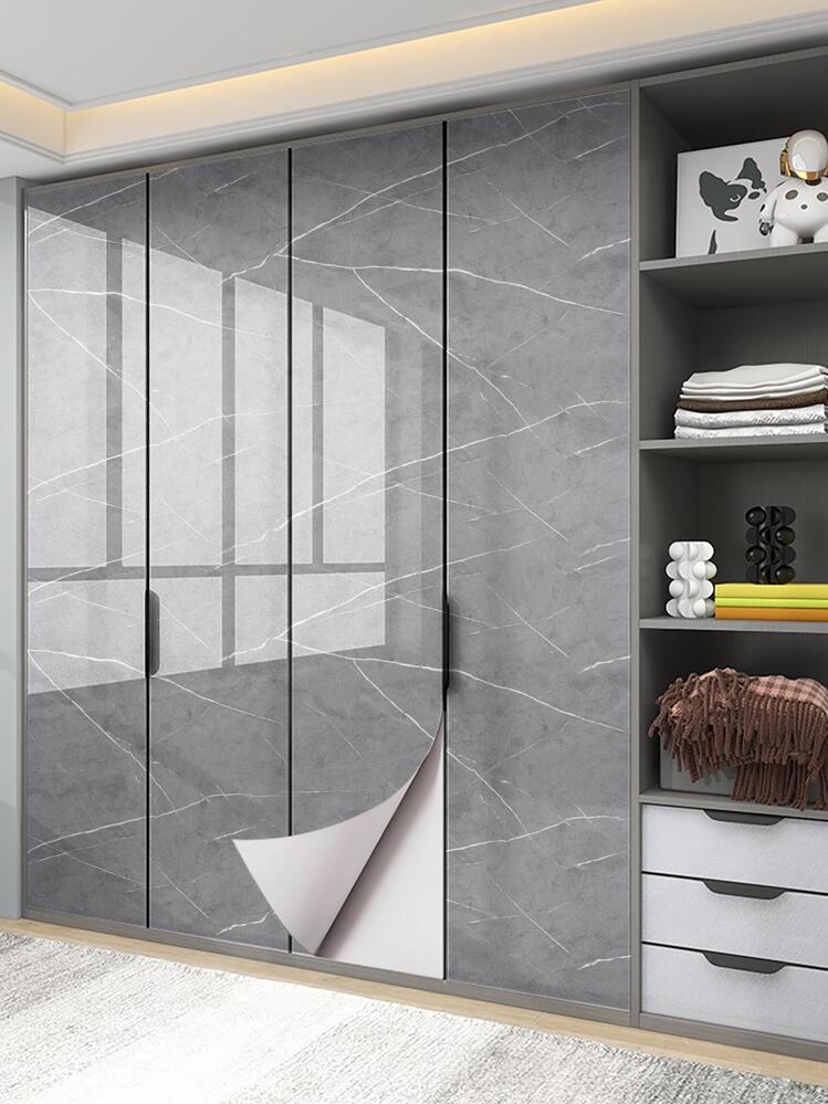 1 rollo de Adhesivo de PVC para cocina, Adhesivo decorativo de pared de cocina con patrón de mármol moderno, impermeable y removible para decoración del hogar, artículos de decoración de primavera para renovar tu hogar, regalos de decoración Rama para cumpleaños y graduación - Gris - Añade 4