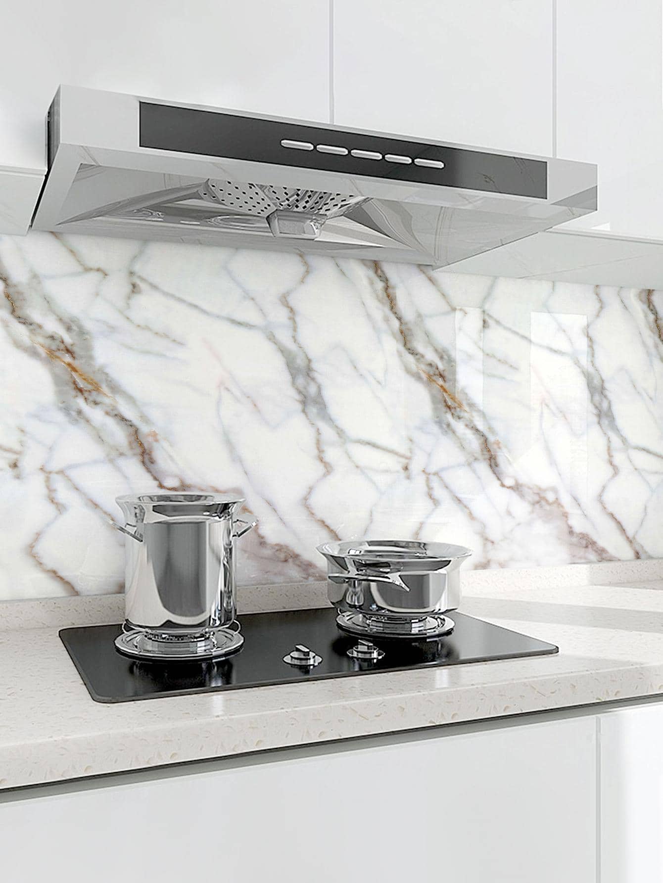 1roll PVC Kitchen Sticker, Modern Marble Pattern Waterproof Removable