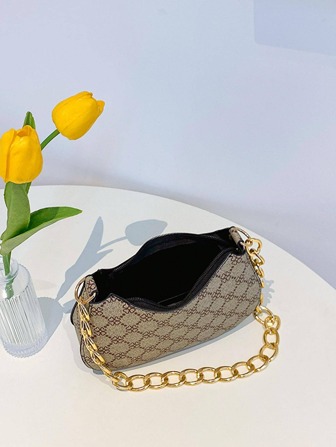 Mini Geometric Pattern Chain Strap Hobo Bag Zipper