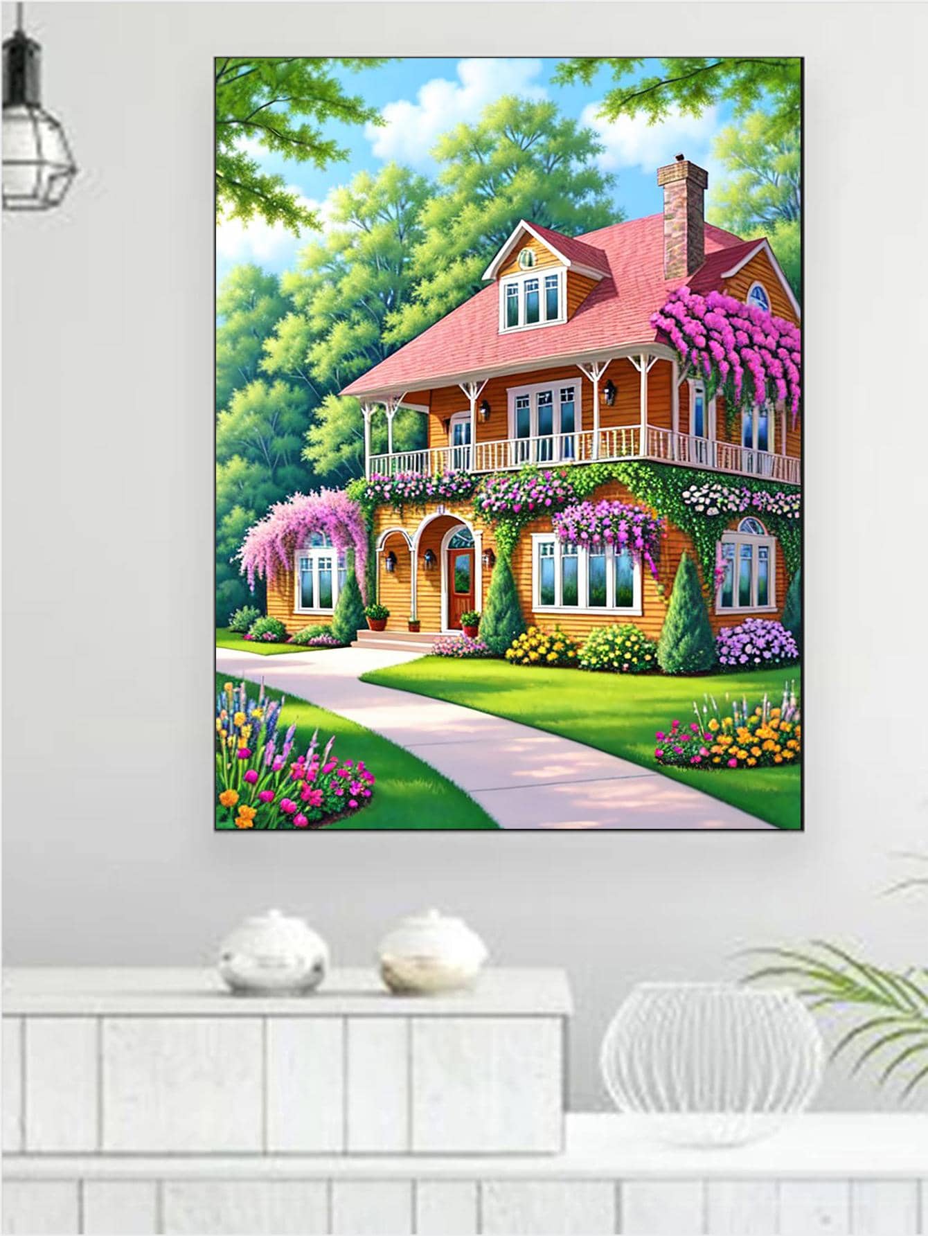 1Pc 5D Tự Làm Tranh Gắn Đá Bộ Phong Cảnh Nhà Hình Tròn Viên Kim Cương Full Kim Cương Khảm Tranh Nghệ Thuật Trang Trí Nhà Cửa - Nhiều màu - Xem 1