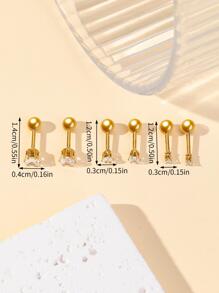 6pcs/set Rhinestone Decor Stud Earrings - Gold - View 4