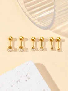 6pcs/set Rhinestone Decor Stud Earrings - Gold - View 3