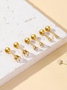 6pcs/set Rhinestone Decor Stud Earrings - Gold - View 6