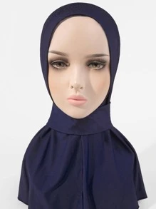 Awegeo Khăn trùm đầu kiểu băng đô màu trơn dành cho nữ, có chun và khóa cài - Kiểu dáng thời trang, mềm mại và thoải mái, khăn trùm đầu thường ngày tiện dụng. - Màu xanh hải quân - Xem 3