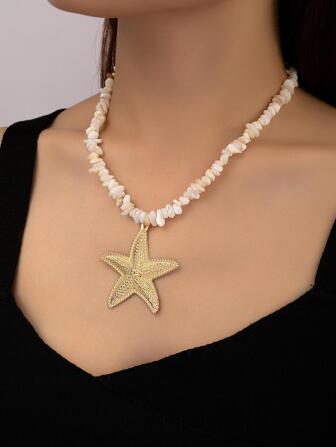 1入組時尚海星吊墜項鏈適合女士日常裝飾