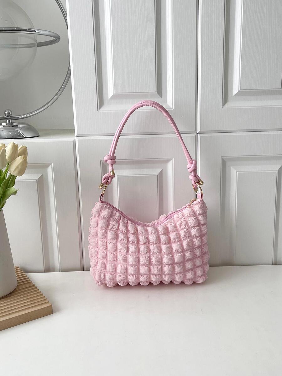 Minimalist Ruched Bag Medium Zipper - Pink - View 1