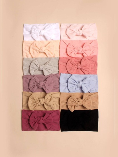 Set de 12 diademas de bebé con moño de poliamida lisa, ideal como regalo para el Día de San Valentín