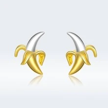 1雙純銀香蕉耳釘適合女士婚禮原始小耳環時尚首飾類禮物