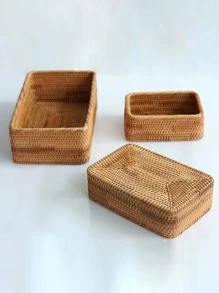 1pc Rattan Desktop Storage Basket - Brown - View 2