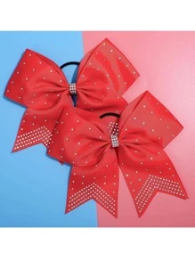 20 PCS Rhinestones Two Toned Large Cheer Hair Bows 7" Glitter Cheer Ponytail Holder Handmade For Teen Girls Softball Cheerleader Sports -Orange/Black - 紅色 - 查看 6