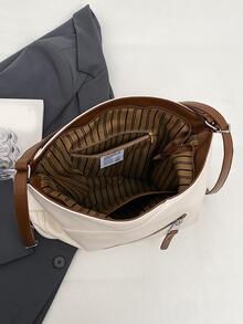 Tối giản Litchi Embossed Túi Hobo Dây kéo Trang trí Công suất lớn - Màu be - Xem 4