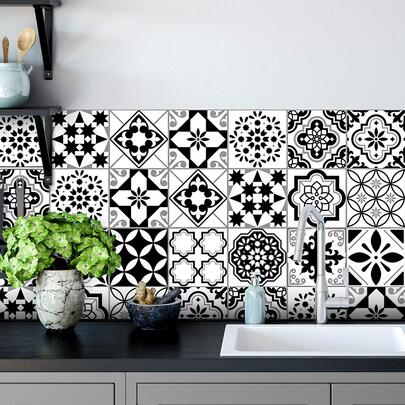 SUPSTICKER 1 Cuộn Giấy dán tường chống thấm nước dày phong cách Địa Trung Hải dùng trang trí tường bếp & phòng tắm, tự dính, có 3 kích cỡ: 11,81*47,24, 11,81*94,49, 11,81*141,73 inch, Nhãn dán, Decal dán tường, Decal dán tường bằng nhựa vinyl dùng để trang trí nhà cửa, vật dụng trang trí mùa xuân làm mới ngôi nhà của bạn, Nhãn dán trang trí Rama Quà tặng sinh nhật, tốt nghiệp, trang trí nhà bếp