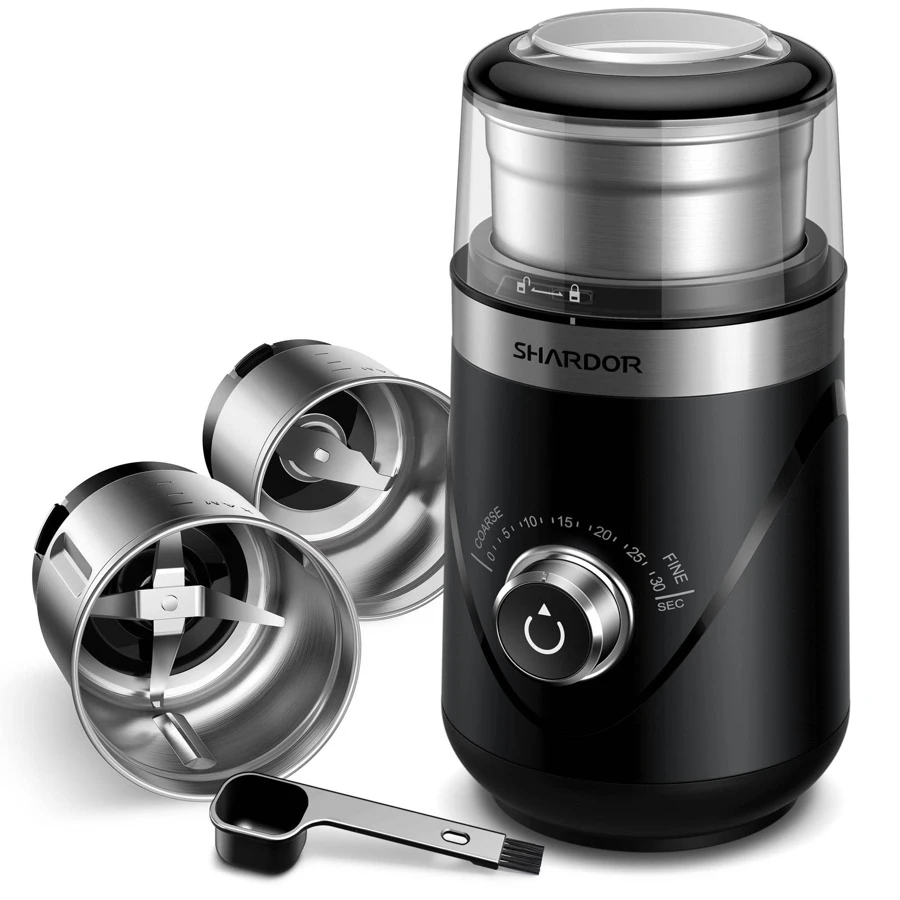 CG638B Adjustable Coffee Grinder Electric, Coffee Bean, Herb, Spice, Espresso Grinder, 2 Removable Stainless Steel Bowl, Black.