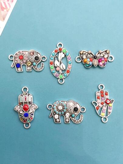 6pcs Antique Silver Vintage National Style Colored Turquoise Enamel Charm Connectors DIY Pendant For Bracelet Necklace Jewelry Making Accessories