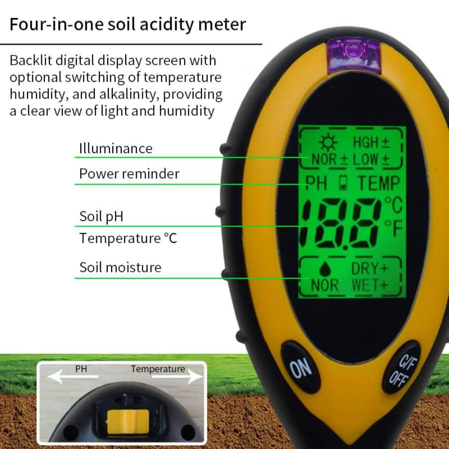 1pc 4 In 1 Digital PH Meter Soil Moisture Monitor Temperature Sunlight