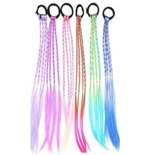 6pcs Kids Girls Hair Extension Colorful Braided Wigs Ponytail Rubber Bands Headwear Hair Accessories Casual,Y2k - Multicolor - View 7