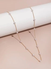 1 件仿珍珠项链，精致小项链，适合女士 - 金色 - 查看 2