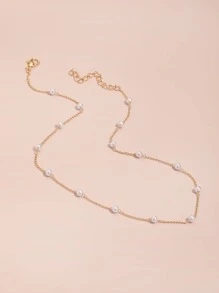 1 件仿珍珠项链，精致小项链，适合女士 - 金色 - 查看 5