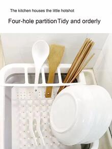 1pc Foldable Drain Rack, White Plastic Creative Storage Rack For Kitchen - White - View 4