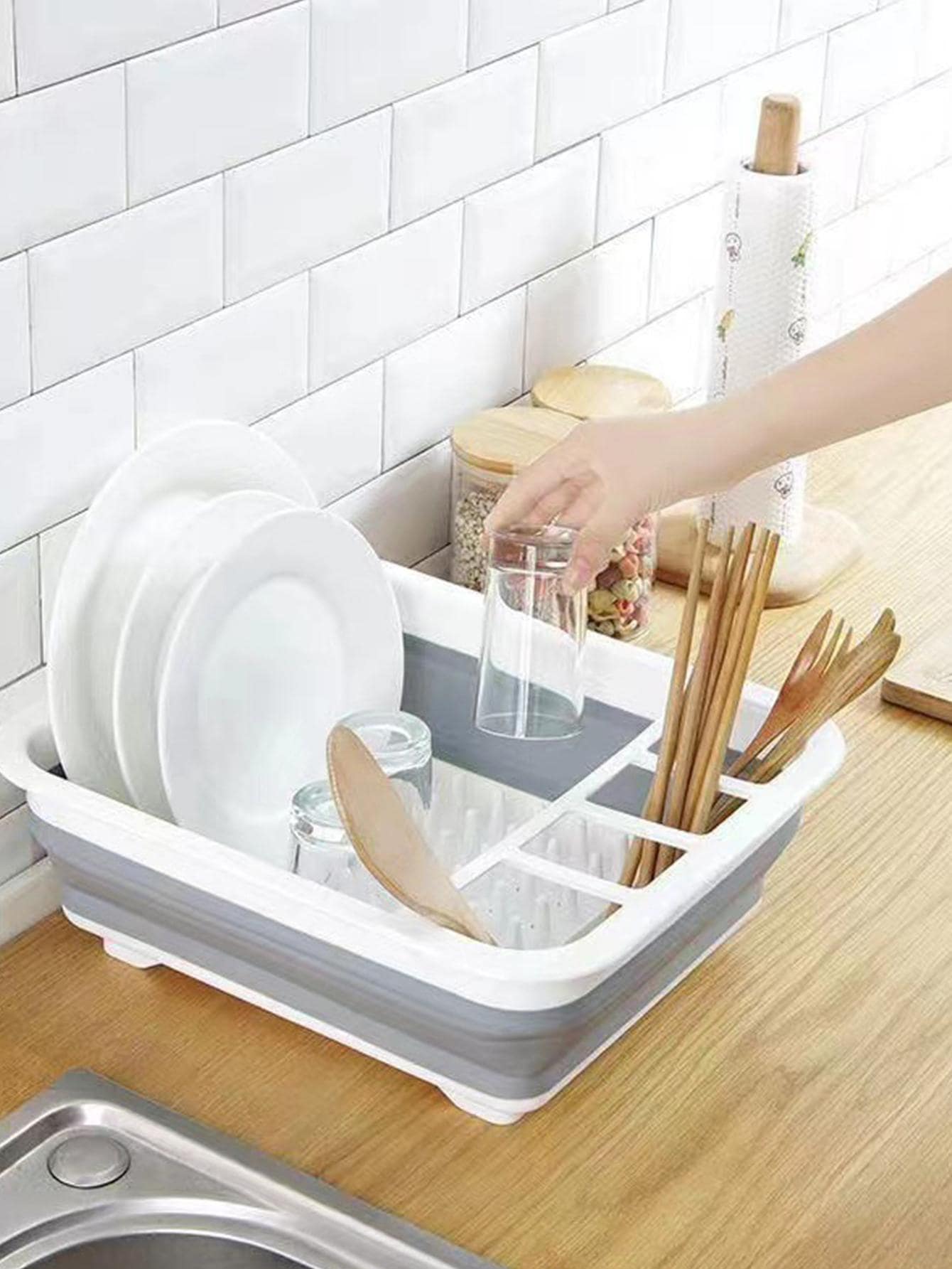 1pc Foldable Drain Rack, White Plastic Creative Storage Rack For Kitchen - White - View 1