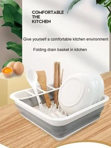 1pc Foldable Drain Rack, White Plastic Creative Storage Rack For Kitchen - White - View 2