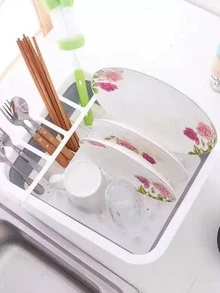 1pc Foldable Drain Rack, White Plastic Creative Storage Rack For Kitchen - White - View 7