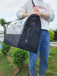 1pc Black Oxford Cloth Breathable Pet Backpack Suitable For Spring, Summer And Autumn - Black - View 2