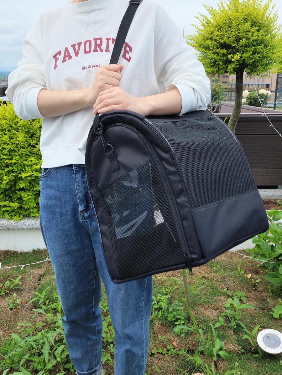 1pc Black Oxford Cloth Breathable Pet Backpack Suitable For Spring, Summer And Autumn - Black - View 1