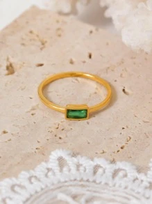 1入組時尚不銹鋼方晶鋯石裝飾圓環適合女士日常裝飾 - 彩色 - 查看 3