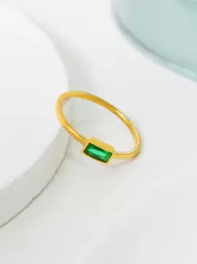 1入組時尚不銹鋼方晶鋯石裝飾圓環適合女士日常裝飾 - 彩色 - 查看 4