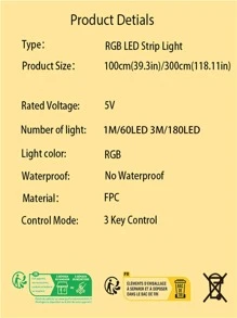 1pc 2835 Rgb 3-key Remote Control 60-led Light Strip, Usb Powered, Length:1/2/3/4m, For Tv/computer Background Decoration - Multicolor - View 8