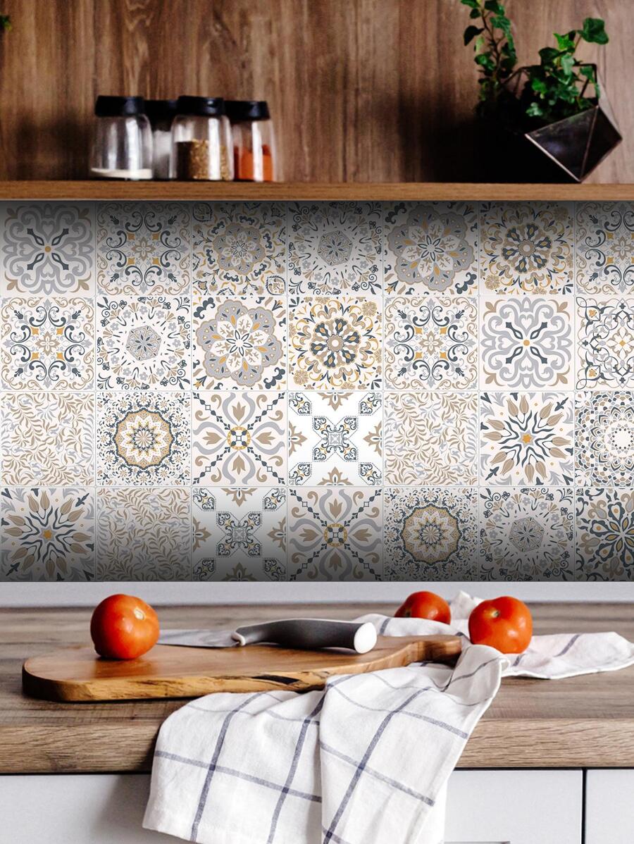SUPSTICKER 1 cuộn Miếng dán tường nhà bếp chống dầu họa tiết Bohemian, không thấm nước, tự dính, có 3 kích cỡ: 11,81"X47,24"/94,49"/141,73" - Nhiều màu - Xem 1