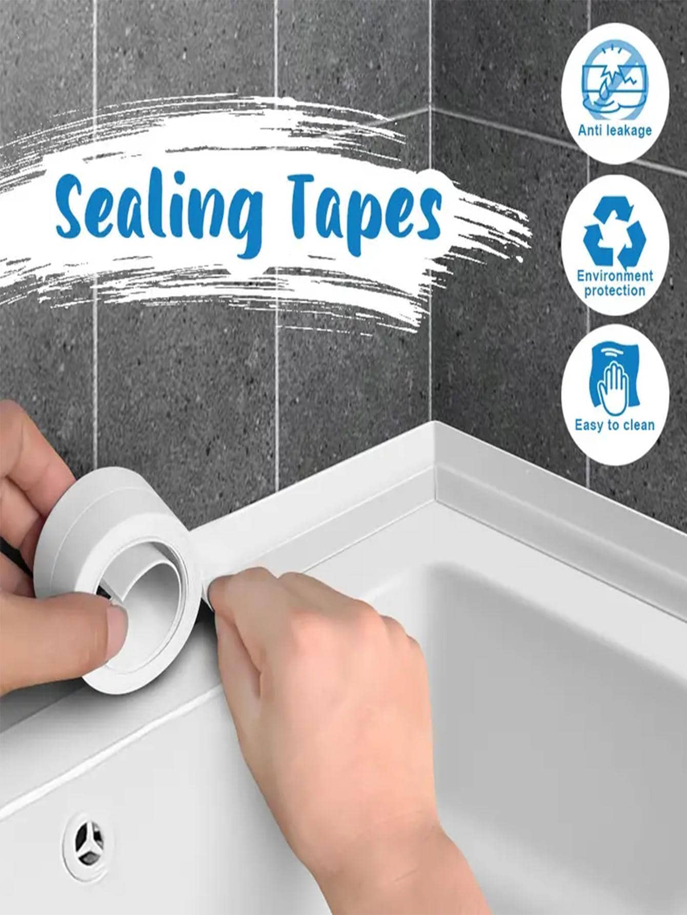 1roll Plain Kitchen Sealing Tape, Modern PVC Waterproof Sealing Strip For Home - White - View 1
